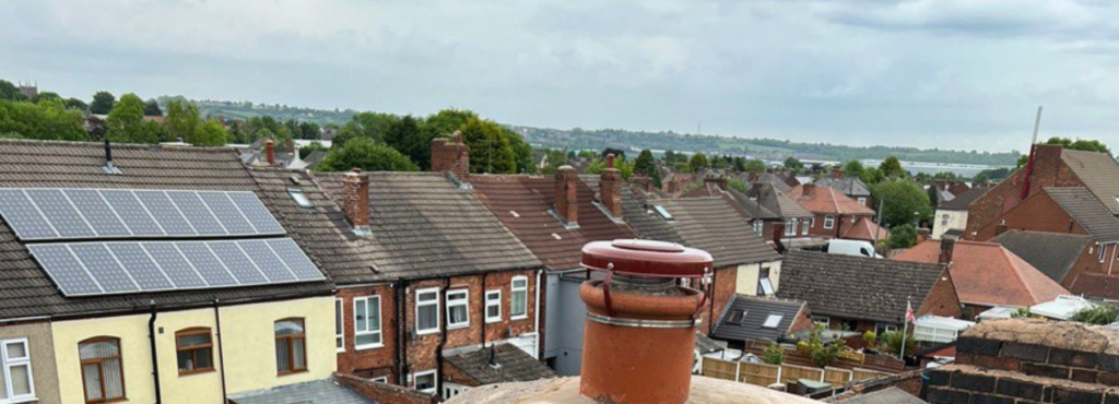 This is a photo taken from a roof which is being repaired by LJ Roofing Covingham, it shows a street of houses, and their roofs